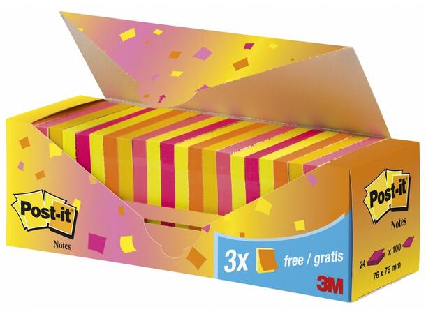 POST-IT® blokk 76x76 asst. neonfgr. (24) 